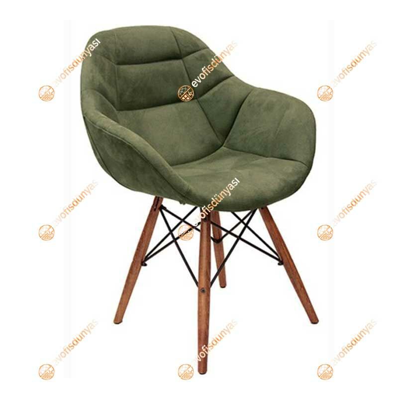 Arf Ceviz Ahşap Ayaklı Cafe Sandalyesi Haki