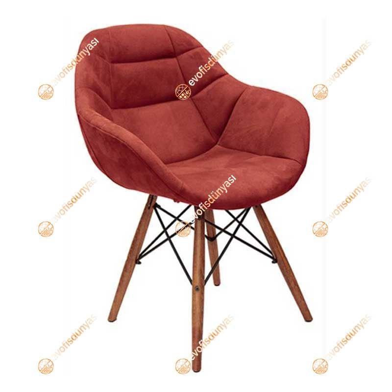 Arf Ceviz Ahşap Ayaklı Cafe Sandalyesi Kiremit