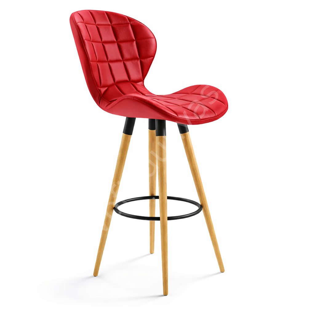 İzmir Ahşap Ayaklı Bar Sandalyesi Kırmızı - 65 cm