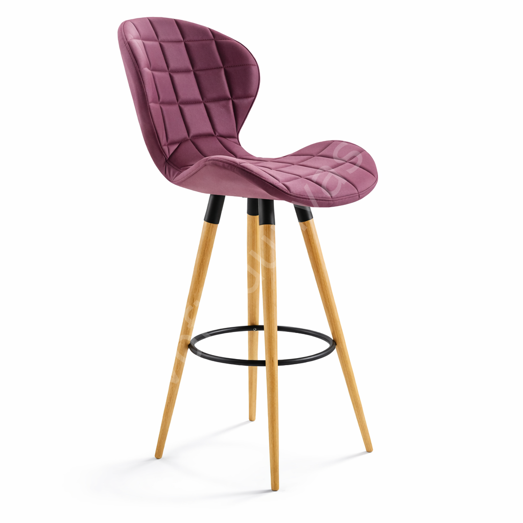 İzmir Ahşap Ayaklı Bar Sandalyesi Mor - 65 cm