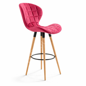 İzmir Ahşap Ayaklı Bar Sandalyesi Pembe - 65 cm