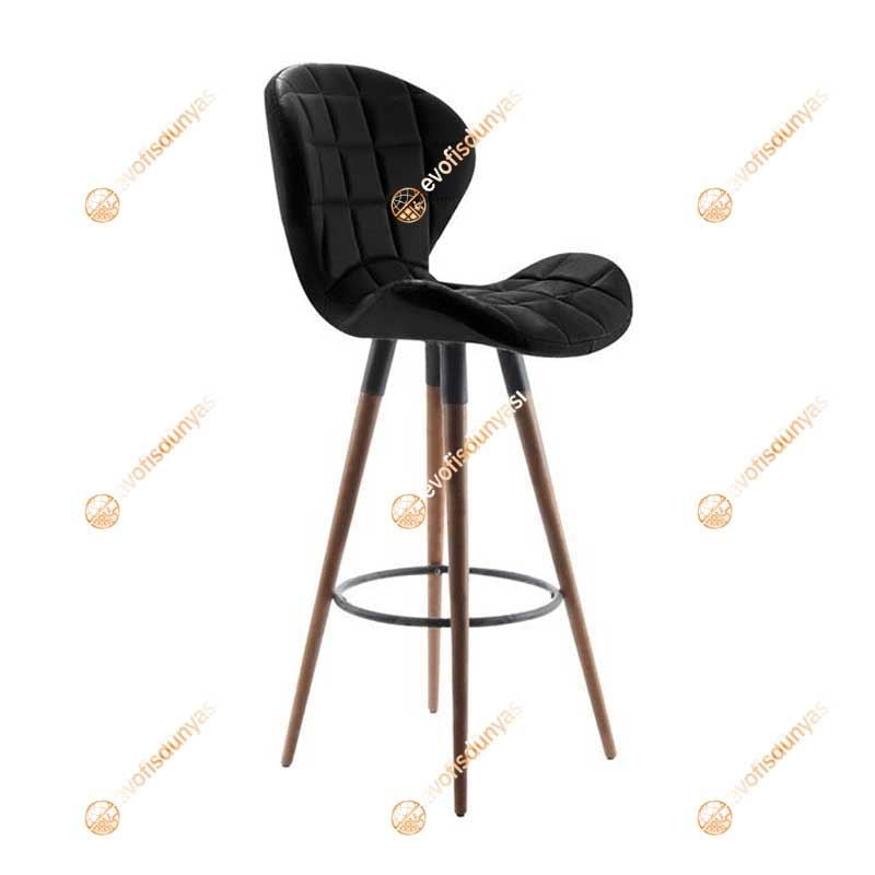 İzmir Ahşap Ayaklı Bar Sandalyesi Siyah - 65 cm