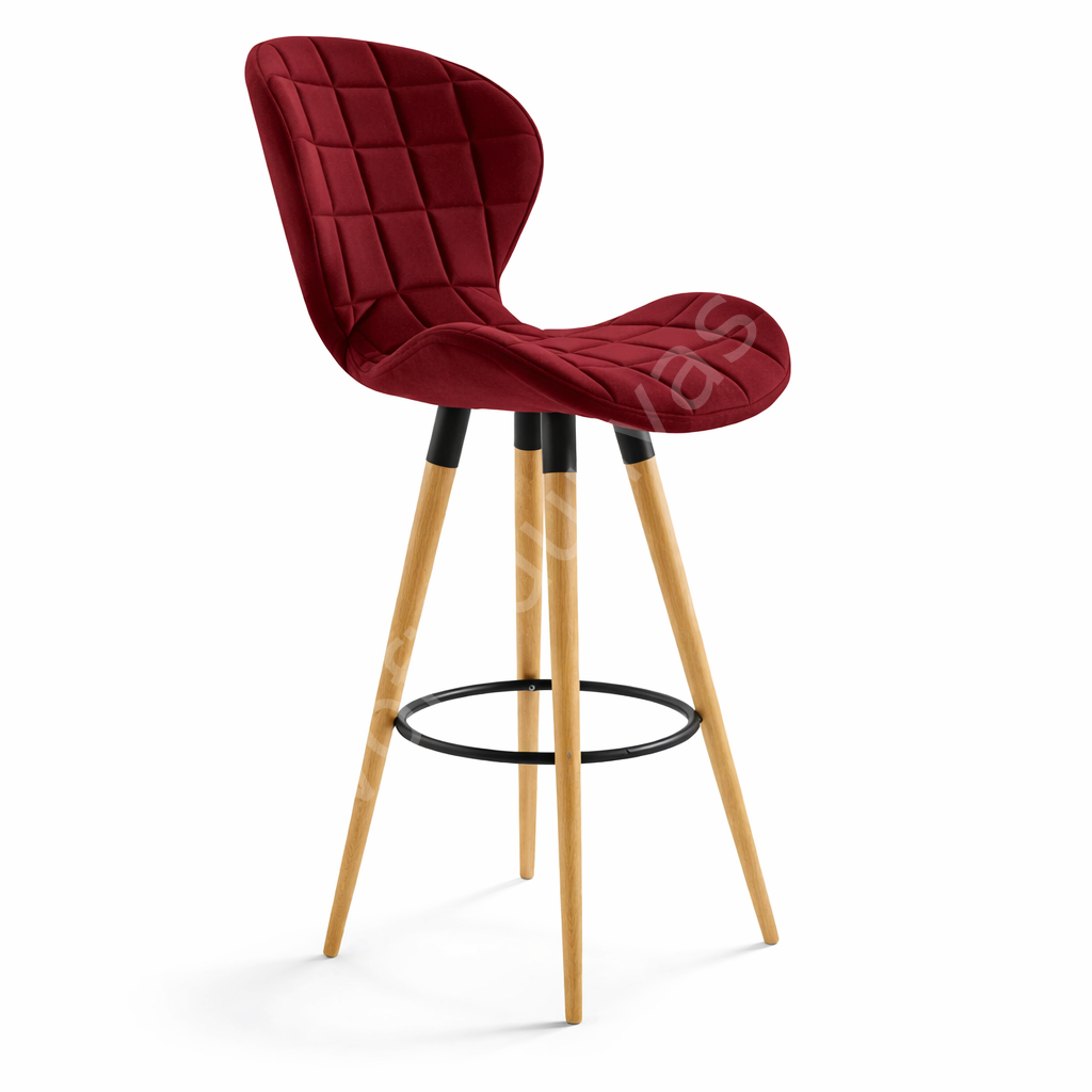 İzmir Ahşap Ayaklı Bar Sandalyesi Bordo - 75 cm