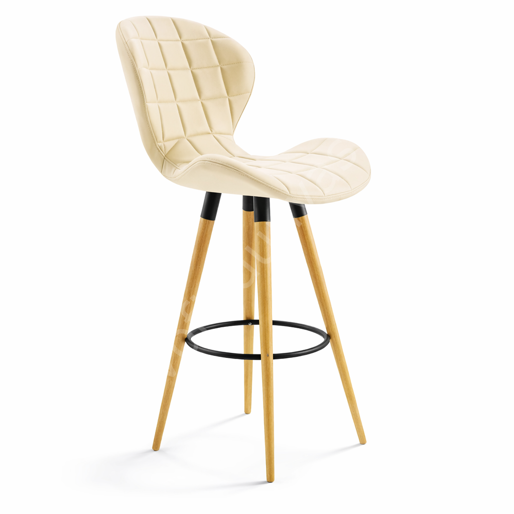 İzmir Ahşap Ayaklı Bar Sandalyesi Krem - 75 cm