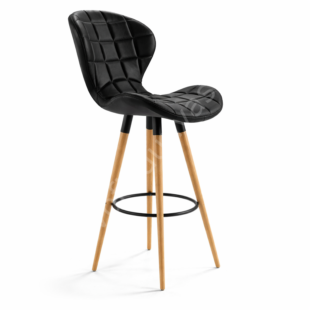 İzmir Ahşap Ayaklı Bar Sandalyesi Siyah - 75 cm