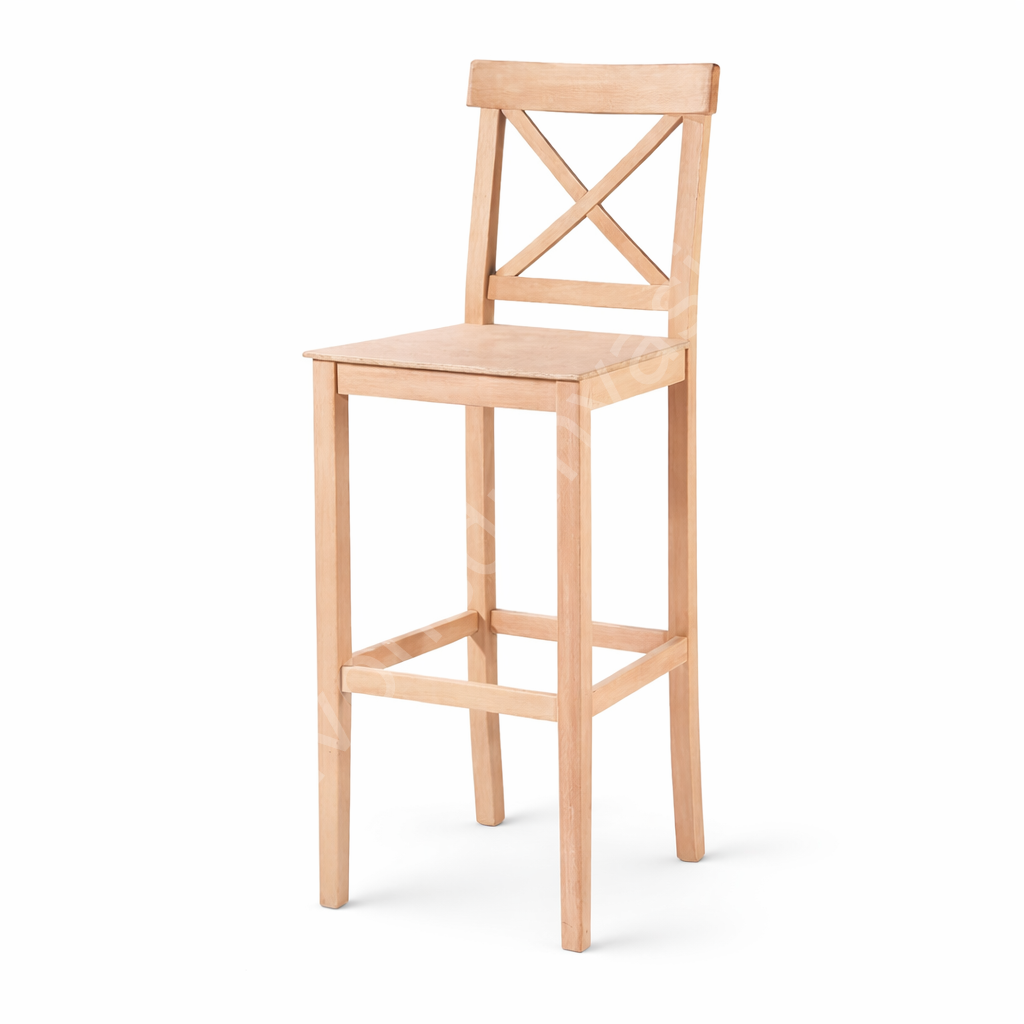 Ham Ahşap Çapraz Izgaralı Bar Taburesi