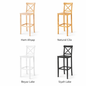 Ham Ahşap Çapraz Izgaralı Bar Taburesi