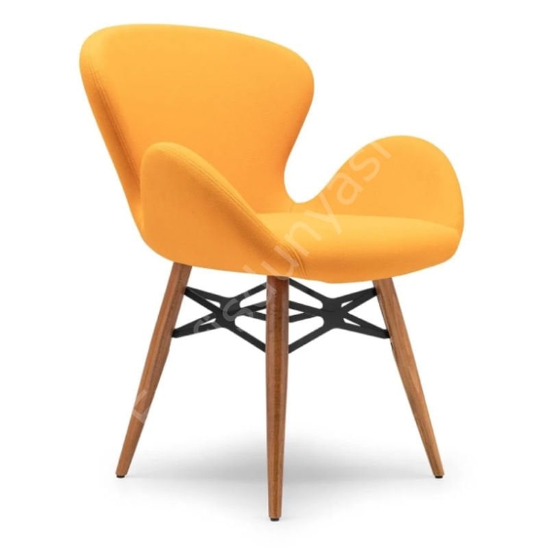 Yasmin Ahşap Ayaklı Sandalye Sarı Kumaş