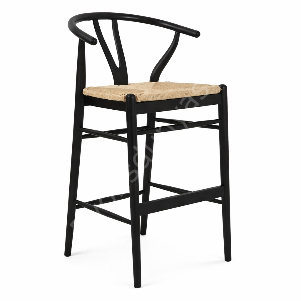 Wishbone Hasırlı Bar Sandalyesi 75 cm - Siyah