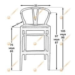 Wishbone Hasırlı Bar Sandalyesi 65 cm - Natural