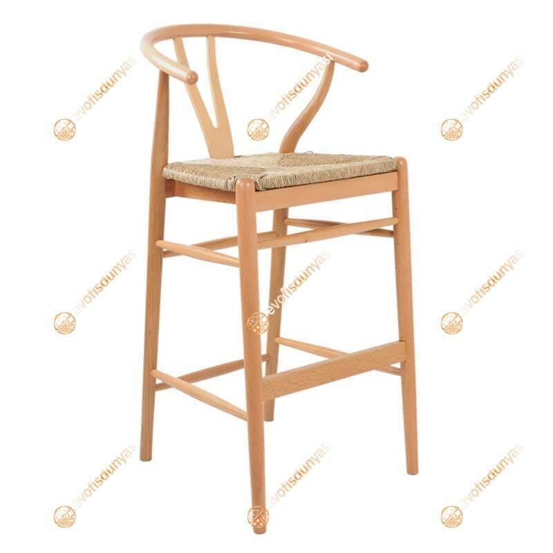 Wishbone Hasırlı Bar Sandalyesi 65 cm - Natural
