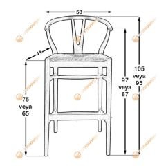Wishbone Hasırlı Bar Sandalyesi 75 cm - Natural