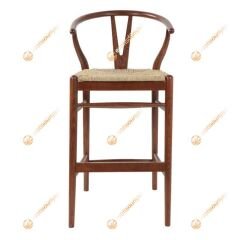 Wishbone Hasırlı Bar Sandalyesi 65 cm - Ceviz