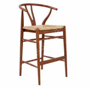 Wishbone Hasırlı Bar Sandalyesi 65 cm - Ceviz