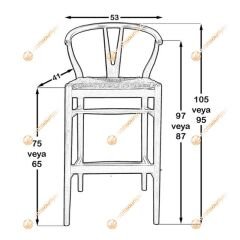 Wishbone Hasırlı Bar Sandalyesi 65 cm - Ceviz