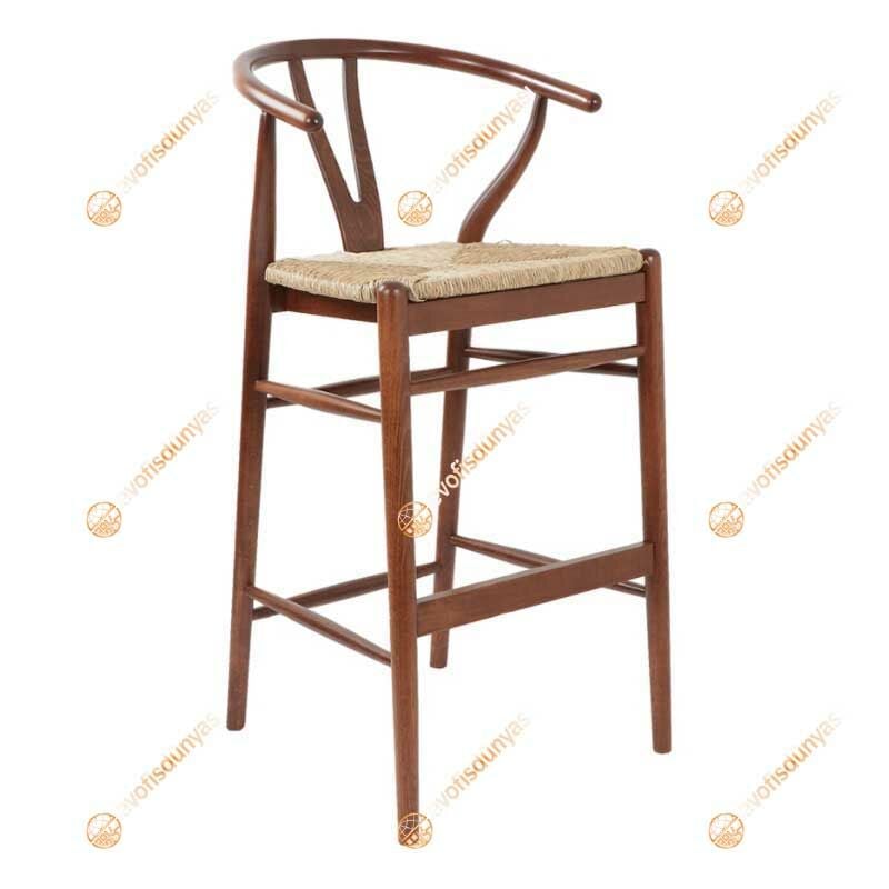 Wishbone Hasırlı Bar Sandalyesi 75 cm - Ceviz