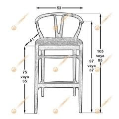 Wishbone Döşemeli Bar Sandalyesi Natural Ceviz - 65 cm