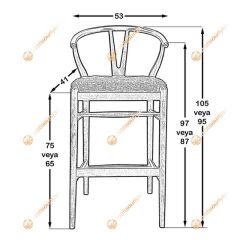 Wishbone Döşemeli Bar Sandalyesi Natural Ceviz - 75 cm