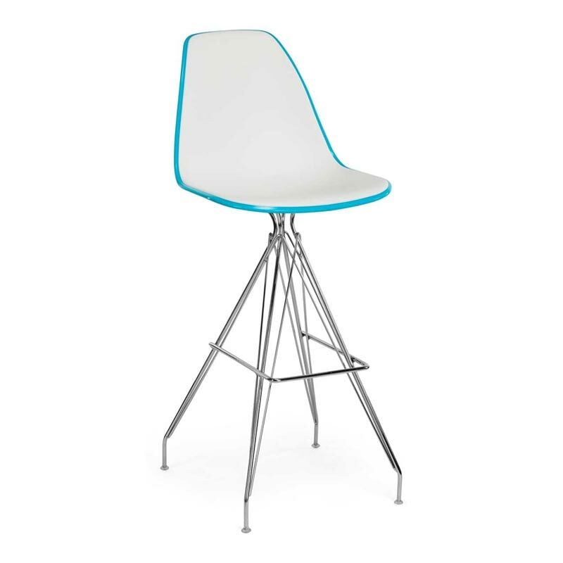 Veos PP Eyfel Krom Ayaklı Bar Sandalyesi Mavi